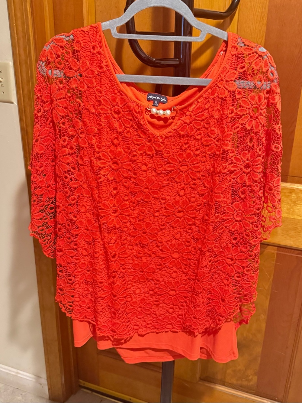 Olivia Blu Orange Floral Lace Tunic Top